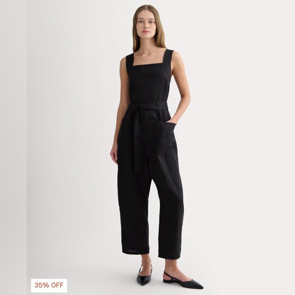 Everlane Utility Coverall Linen Jumpsuit Linen in Black, Size 4